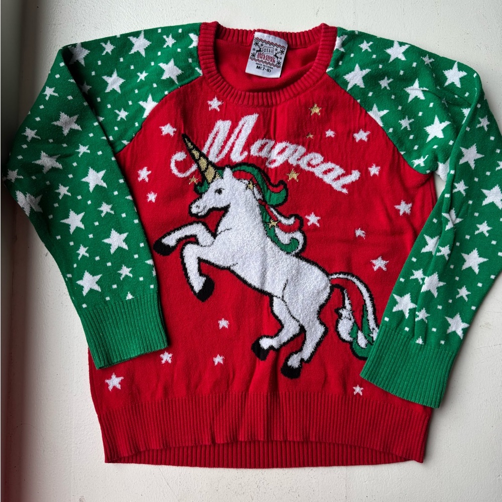 Well Worn Holiday Christmas Unicorn Sweater Size M (7-8)